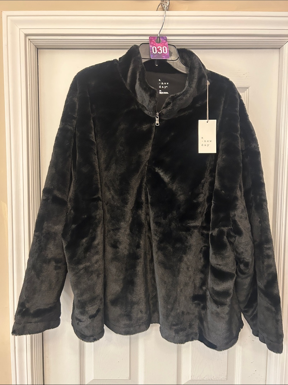 a new day Plush Faux Fur half-Zip Jacket in Black